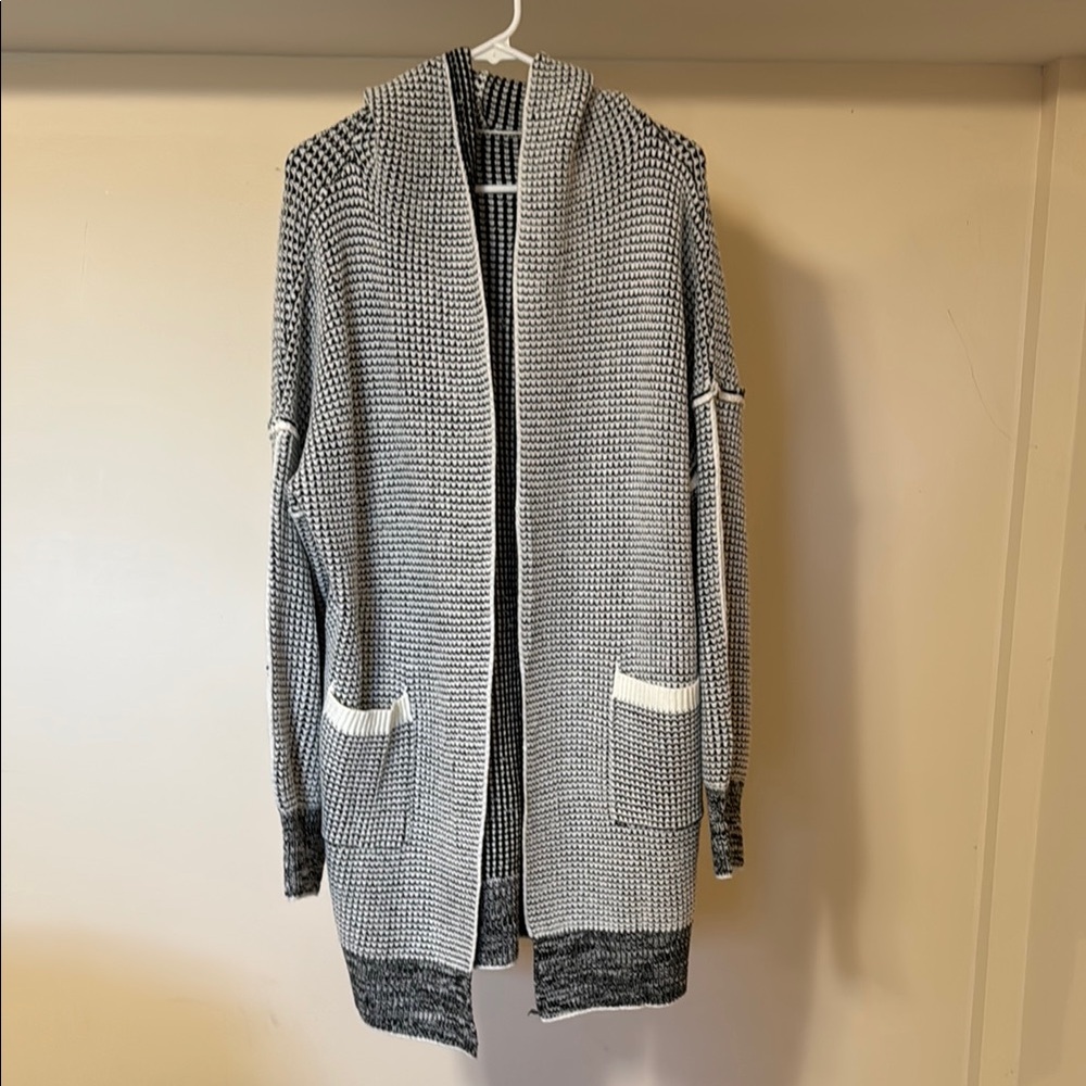 Black and White Open Front Cardigan